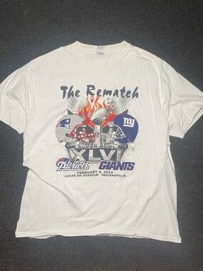 y2k New England patriots vs New York giants superbowl xlvi graphic shirt size xl
